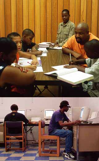 Programs like the homework club at Thurmond Heights (top) and computer training at Meadowbrook are part of HACA's efforts toward what HUD calls family self-sufficiency -- that is, getting out of public housing.