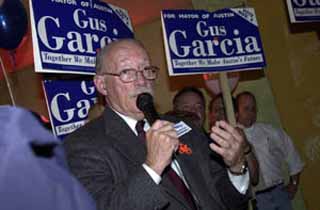 Mayor-elect Gus Garcia addresses the crowd at Palmer Auditorium.