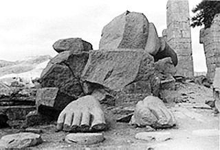 The feet of the colossus of Rameses II, subject of Shelley's poem Ozymandias.