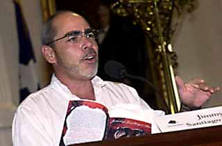 Jimmy Santiago Baca reading from his book of poetry, <i>Healing Earthquakes</i>, on Sunday