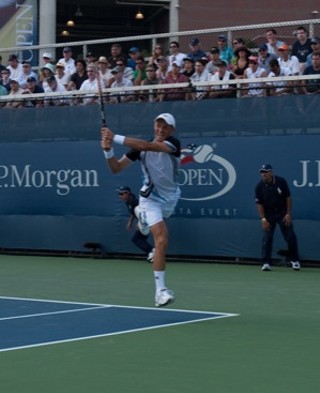 David Ferrer coming off the court after beating fellow Spaniard Alberto Martin