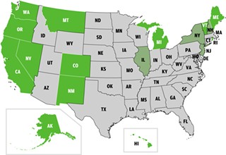 States With Medi-Pot Laws: In the 13 states where the medicinal use of marijuana is legal, federal law enforcement will no longer interfere with legal marijuana use.<p>
Legal medical use: Alaska, California, Colorado, Hawaii, Maine, Michigan, Montana, Nevada, New Mexico, Oregon, Rhode Island, Vermont, Washington</p><p>
Bills Pending: New Hampshire, New York, New Jersey, Illinois</p>