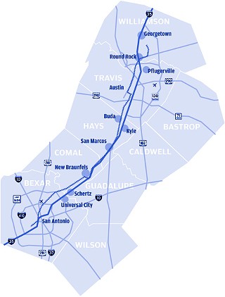 Once in service, the Lone Star Rail District would feature station stops at various points from Georgetown to San Antonio.