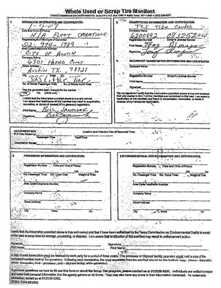 The city has failed to provide any completed forms tracking the disposal of any scrapped tires since 2006.