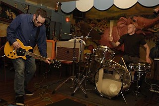Clear for takeoff: Air Traffic Controllers' Gerard Cosloy and Butthole Surfers drummer King Coffey at the Carousel Lounge, SXSW 2008