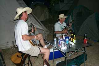 Scott Butler and Prescott Christian picking and singing at Camp By-the-Side-of-the-Road