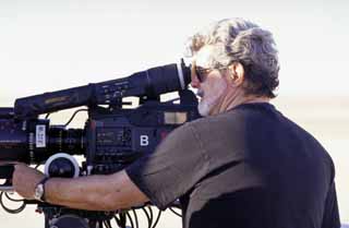 George Lucas directs <i>Star Wars: Episode II -- Attack of the Clones</i>, the first major motion picture to be shot entirely on High Definition cameras and video tape.<BR>(PHOTO COPYRIGHT 2002 LUCASFILM LTD.)