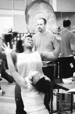 Dave Steakley watches Q Smith lead the Tribe in Aquarius for the Zach production of <i>Hair</i>.