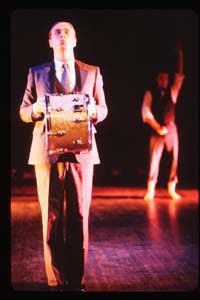 Rude Mechs-Robert Pierson as Richard Huelsenbeck with Gavin Mundy in the background as Guy Debord performing DADA
photograph by Kimberly Hewitt
